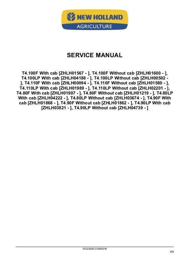 New Holland T4 100 F Tractor Service Repair Manual New Holland T4 100 F Tractor Service Repair Manual