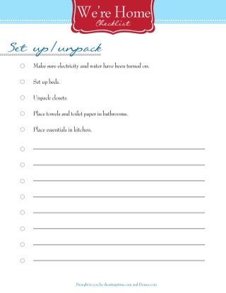 Unpacking and Settling into Your New Home - Printable Checklist