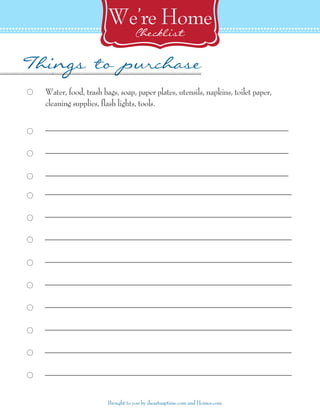 New Home Printable Checklist - Unpacking