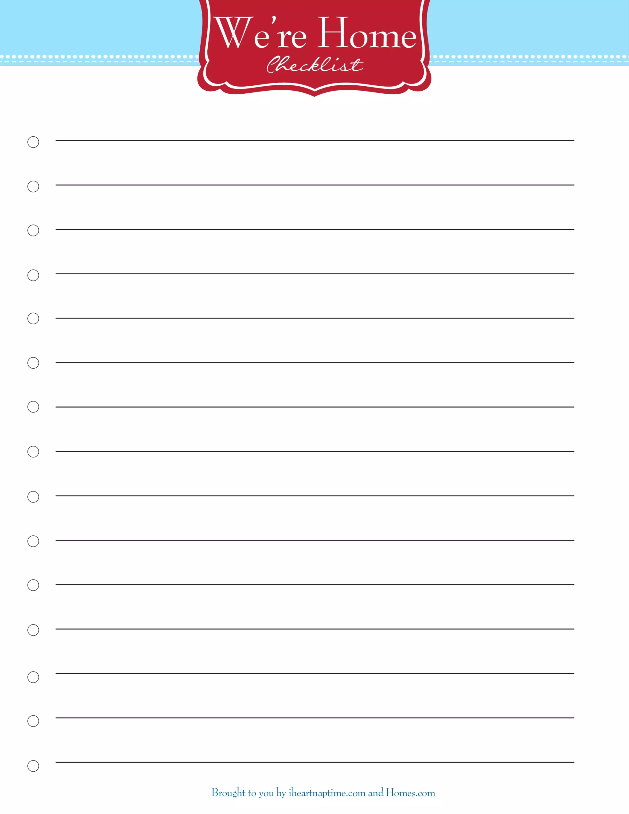 New Home Printable Blank Checklist | PDF