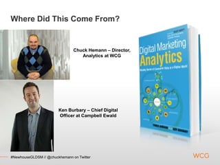 Where Did This Come From?


                                Chuck Hemann – Director,
                                   Analytics at WCG




                        Ken Burbary – Chief Digital
                        Officer at Campbell Ewald




#NewhouseGLDSM // @chuckhemann on Twitter
 