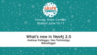 Innovate. Share. Connect.
Boston June 10-11
What's new in Neo4j 2.0What's new in Neo4j 2.0
Andreas Kollegger, Neo TechnologyAndreas Kollegger, Neo Technology
@akollegger@akollegger
 