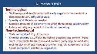 Numerous risks
Technological
• Technology and development still early stage with no standard or
dominant design, difficult...