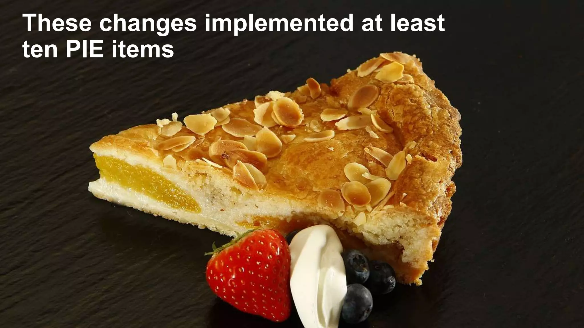 These changes implemented at least
ten PIE items
 