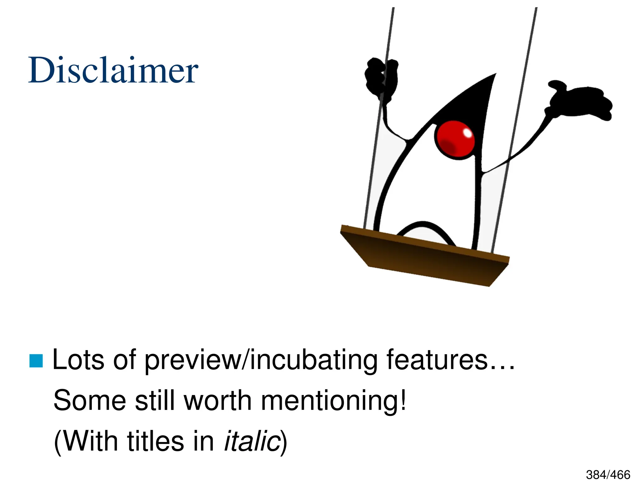384/466 Disclaimer  Lots of preview/incubating features… Some still worth mentioning! (With titles in italic) 