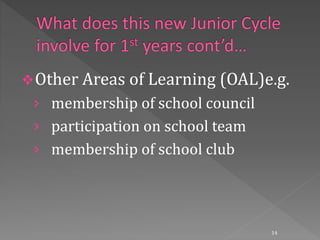 Other Areas of Learning (OAL)e.g.
› membership of school council
› participation on school team
› membership of school club
14
 