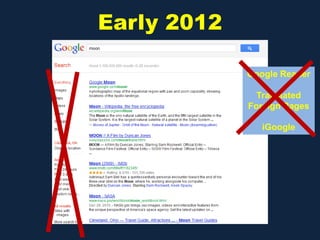 Early 2012
Google Reader
Translated
Foreign Pages
iGoogle
 