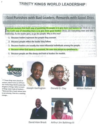 Trinity Kings World Leadership: God Punishes with Bad Leaders(Coaches), Rewards with Good Leaders(Coaches)