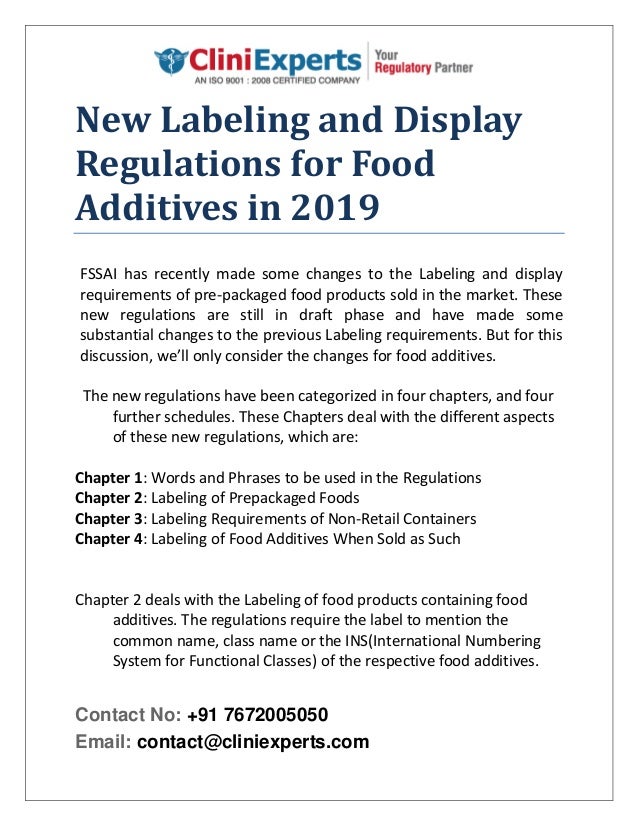 New Labelling and Display Regulations for Food Additives in 2019