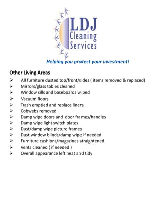 Helping you protect your investment!THE INITIAL CLEANING VISITWhy is it different ?Why is it necessary?Why does it cost more?It would be virtually impossible for out staff to skip our standard first-time cleaning routine and try to carry on maintaining your home in a satisfactory clean fashion. There is a big difference between “old dirt “ and “new dirt”. If we don’t get rid of the old dirt no matter how hard we try simply removing the new dirt isn’t going to make things look sparkling fresh and clean.Before we can even begin to perform weekly or bi-weekly service on a home, there are usually a variety of first time tasks which require extra attention.  It is not uncommon for our staff to spend almost twice as long on a first time cleaning than it takes us on a regular repeat visit.