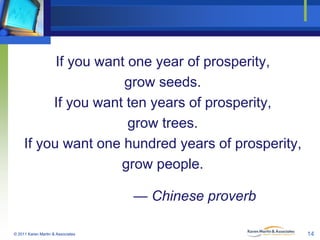If you want one year of prosperity,
grow seeds.
If you want ten years of prosperity,
grow trees.
If you want one hundred y...