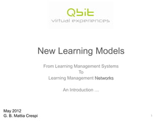 New Learning Models
From Learning Management Systems
To
Learning Management Networks
An Introduction …

May 2012
G. B. Mattia Crespi

1

 