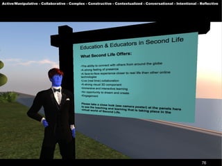 Active/Manipulative - Collaborative - Complex - Constructive - Contextualized - Conversational - Intentional - Reflective




                                                                                                               76
 