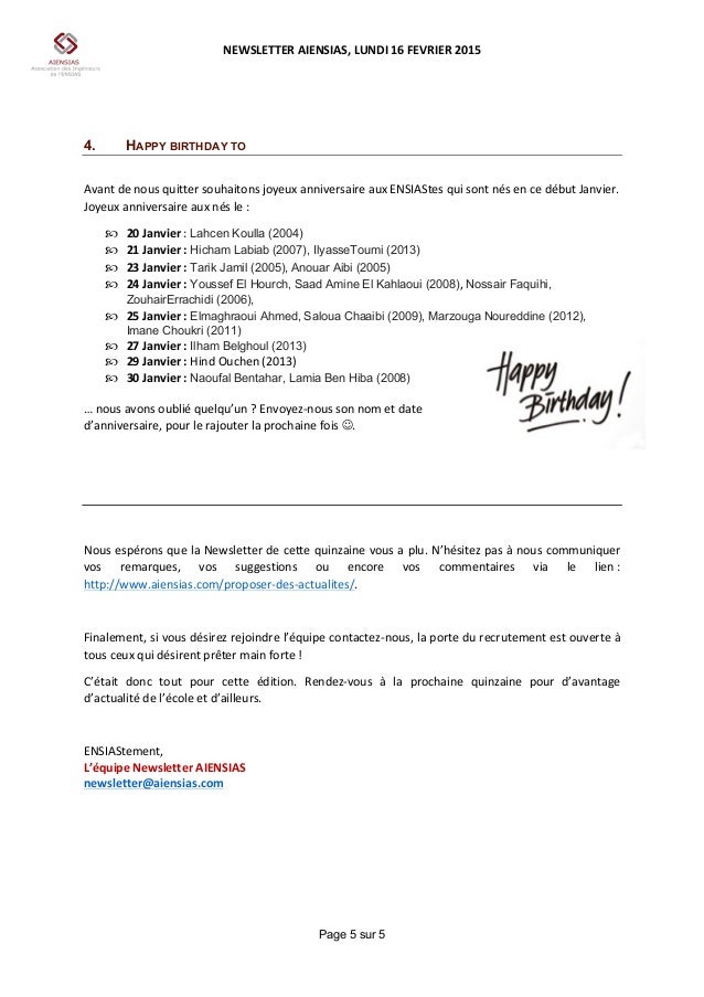 Newsletter Aiensias Q1 Fevrier 15 Newsletter Aiensias Q1 Fevrier 15
