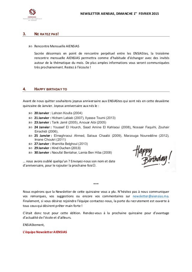 Newsletter Aiensias Q2 Janvier 15 Newsletter Aiensias Q2 Janvier 15