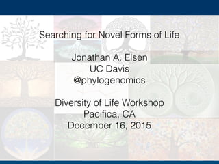 Sea
Searching for Novel Forms of Life
Jonathan A. Eisen
UC Davis
@phylogenomics
Diversity of Life Workshop
Paciﬁca, CA
December 16, 2015
 