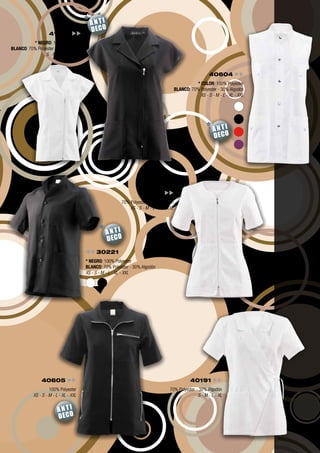 * ANTI
41319

DECO

* NEGRO: 100% Polyester
BLANCO: 70% Polyester - 30% Algodón
S - M - L - XL - XXL

40604
* COLOR: 100% Polyester
BLANCO: 70% Polyester - 30% Algodón
XS - S - M - L - XL - XXL

* ANTI

DECO

40401
70% Polyester - 30% Algodón
XS - S - M - L - XL - XXL

* ANTI

DECO

30221	
* NEGRO: 100% Polyester
BLANCO: 70% Polyester - 30% Algodón
XS - S - M - L - XL - XXL

40605
100% Polyester
XS - S - M - L - XL - XXL

ANTI
DECO

40191
70% Polyester - 30% Algodón
S - M - L - XL

 
