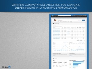 WITH NEW COMPANY PAGE ANALYTICS, YOU CAN GAIN
DEEPER INSIGHTS INTO YOUR PAGE PERFORMANCE
 