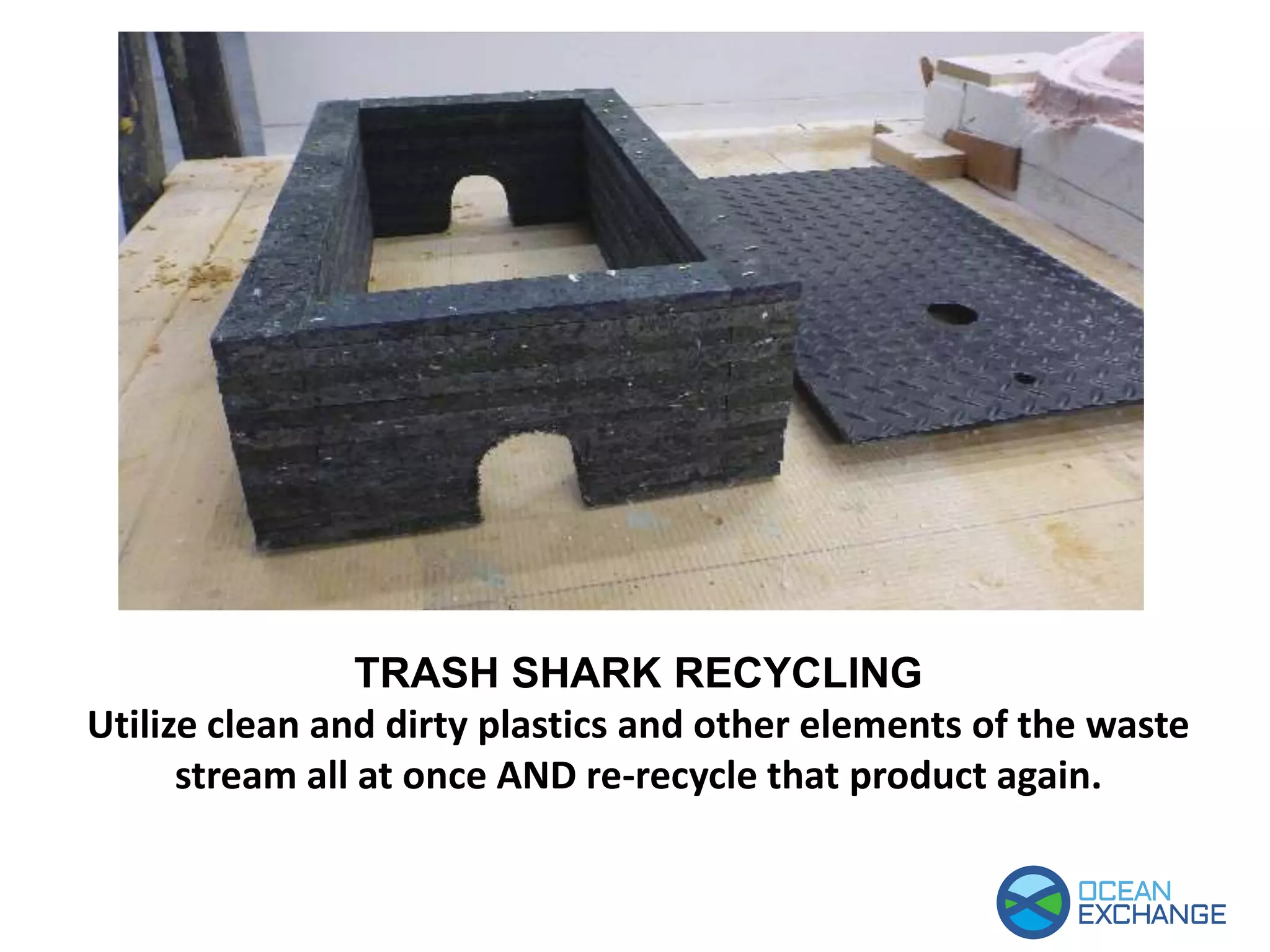 TRASH SHARK RECYCLING
Utilize clean and dirty plastics and other elements of the waste
stream all at once AND re-recycle that product again.