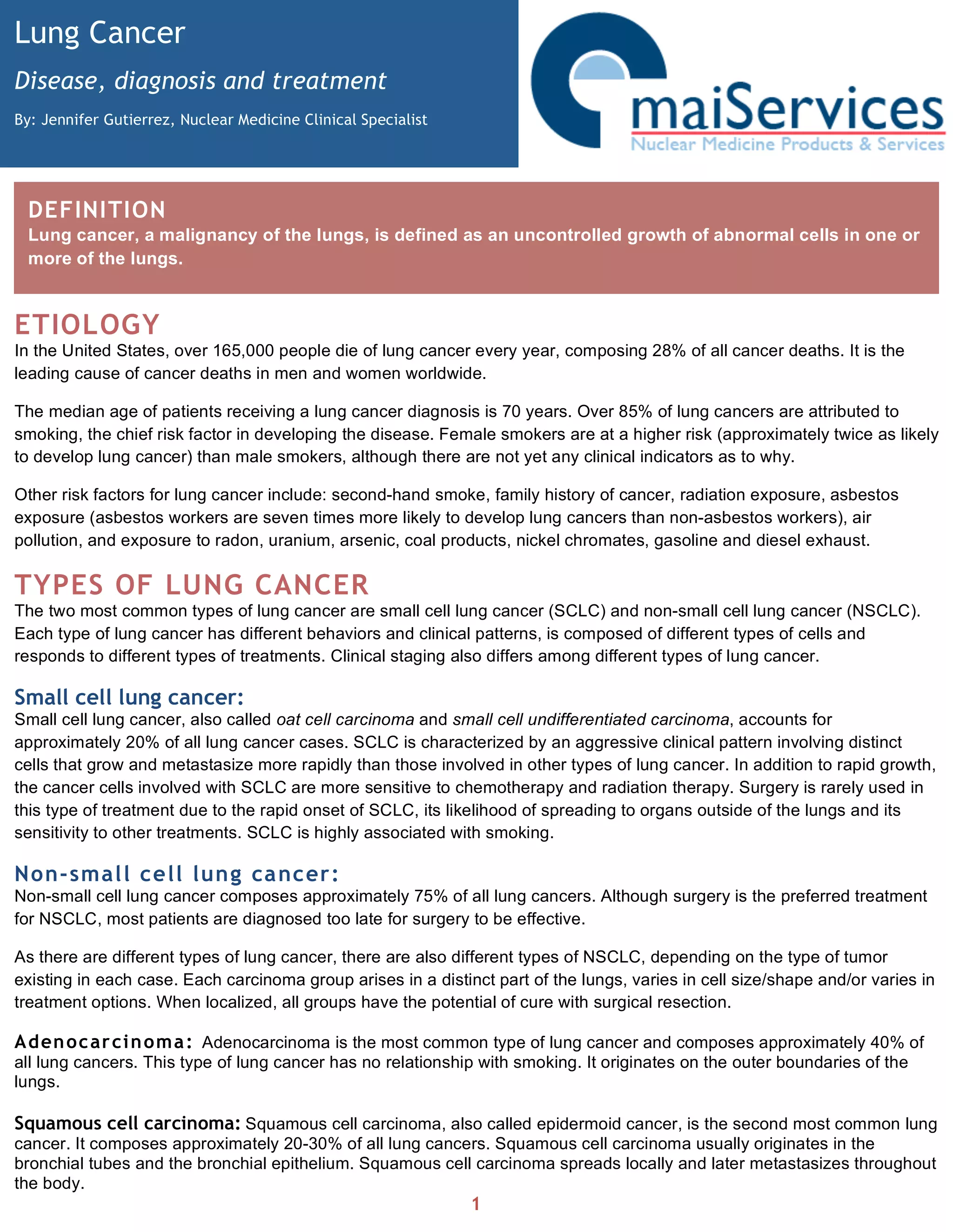 Lung Cancer: Disease, diagnosis and treatment | PDF