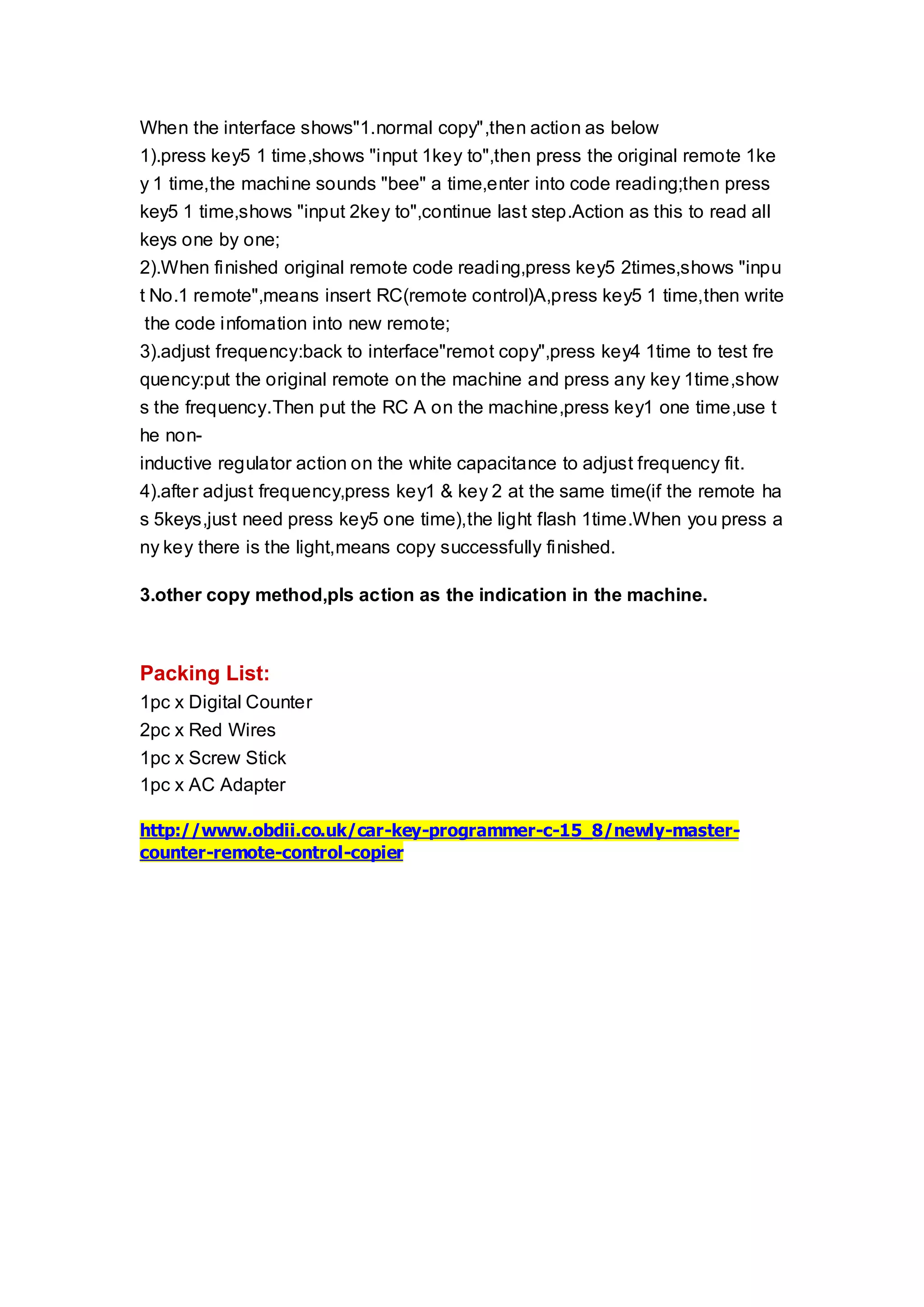 Newly master counter remote control copier | PDF