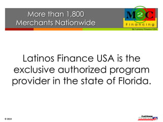 Client 
Testimonials 
“I’ve been using this system for over 1 year now and it has saved my business! M2C Financing allows 
me to expand my business into a customer base that I didn’t have access to before. When potential 
customers walk into my store just to look around, they easily become buyers when I inform them 
about the no credit check and affordable financing options that M2C Finance has to offer.” 
John W. - Furniture Retail. 
“Tires and wheels can be pretty expensive for an upfront full payment and before the M2C Finance 
helped us finance, we had many customers who would hold off on accessorizing their vehicles. 
When we introduced M2C financing and its benefits, our customers increased as well as our sales. 
More customers are now buying sets of wheels and they are satisfied with our company for being 
able to offer financing so easily with no credit check. Customers are getting approved quickly and 
our company is happy.” 
Mayda T. - Automotive Accessory Sales. 
“I am the owner of an automotive repair firm. Before partnering up with this service we only had a 
credit finance option. 3 out 10 applicants were approved; the other seven were not and could not 
afford the total cost of the bill. After speaking to a representative about the M2C Financing program 
and it was explained to me I knew it would be awesome. Now most of the customers that come to 
my shop, and need help with financing are processed through the M2C Financing program, which 
does not require any credit check. Not only am I using this program for my retail customers, I use this 
program for my wholesale customers as well!” 
Carlos L. - Automotive Repair. 
© 
2014 
 