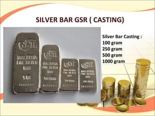 SILVER BAR GSR ( CASTING)

                  Silver Bar Casting :
                  100 gram
                  250 gram
                  500 gram
                  1000 gram
 
