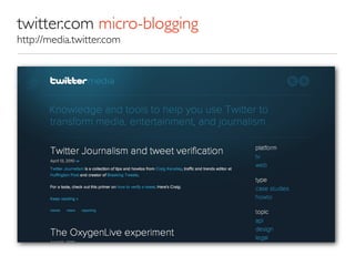 twitter.com micro-blogging
http://media.twitter.com
 