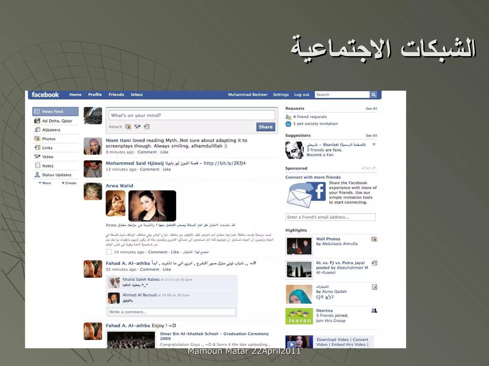 ا لشبكات الاجتماعية Mamoun Matar 22April2011 