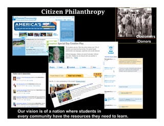 Citizen Philanthropy



                                                         /Donors




Our vision is of a nation where students in
every community have the resources they need to learn.
 