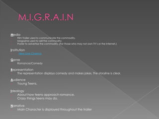 M.I.G.R.A.I.NMediaFilm Trailer used to communicate the commodity.