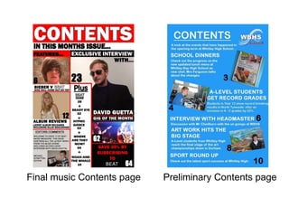 Final music Contents page Preliminary Contents page 