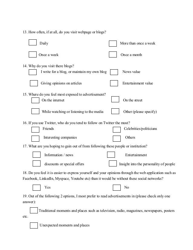 New Media survey questionnaire