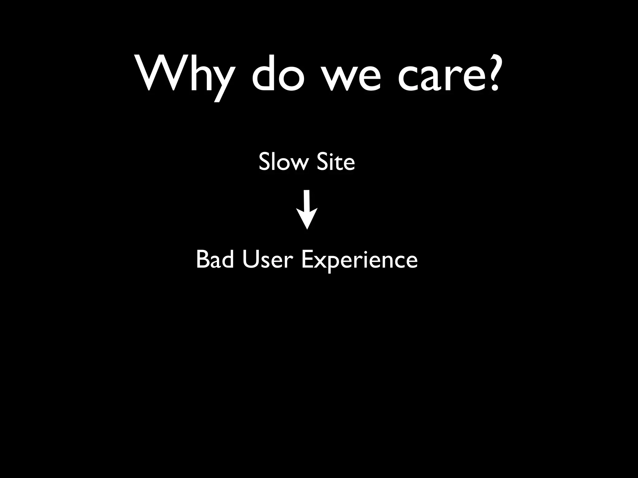 Why do we care?
       Slow Site


  Bad User Experience
 