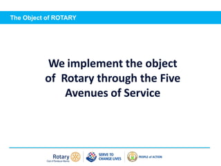 Self introduction
The Object of ROTARY
We implement the object
of Rotary through the Five
Avenues of Service
 