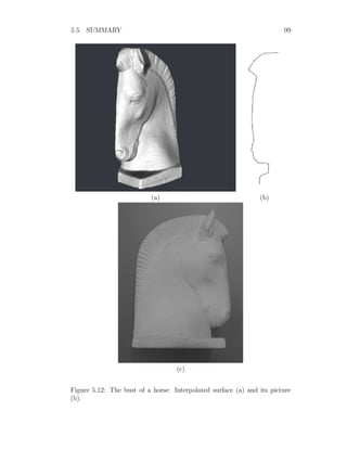 5.5. SUMMARY 99
(a) (b)
(c)
Figure 5.12: The bust of a horse: Interpolated surface (a) and its picture
(b).
 
