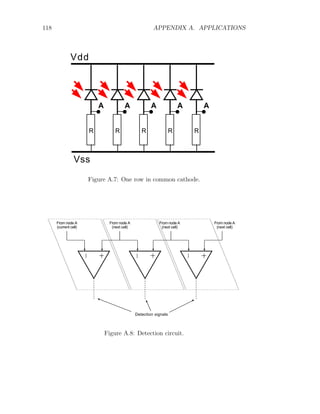 118 APPENDIX A. APPLICATIONS
Vdd
Vss
A A A A A
R R R R R
Figure A.7: One row in common cathode.
From node A
(next cell)
From node A
(current cell)
From node A
(next cell)
From node A
(next cell)
Detection signals
Figure A.8: Detection circuit.
 
