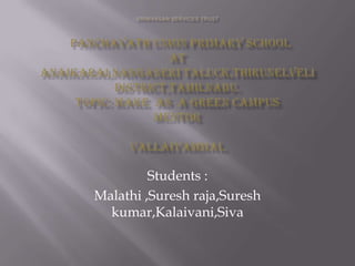 Students :
Malathi ,Suresh raja,Suresh
  kumar,Kalaivani,Siva
 