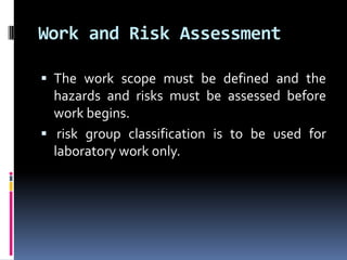 Biosafety and ethics in Molecular biology laboratory | PPTX