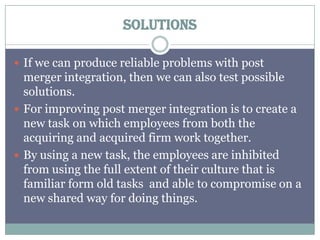 Post Merger Problems Cultural Conflict and Merger Failure...!!! | PPTX