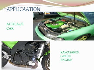 APPLICAATION 
AUDI A4’S 
CAR 
KAWASAKI’S 
GREEN 
ENGINE 
 