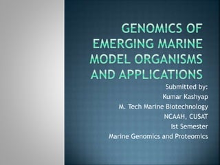 Submitted by:
Kumar Kashyap
M. Tech Marine Biotechnology
NCAAH, CUSAT
Ist Semester
Marine Genomics and Proteomics
 