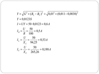 A
X
U
I
A
X
U
I
A
R
U
I
AUYI
SY
BBGY
C
C
L
L
R
CL
188,0
26,265
50
53,0
25,94
50
5,0
100
50
6,00123,050
0123,0
)0038,0011,0(01,0)( 2222
===
===
===
=⋅==
=
−+=−+=
 