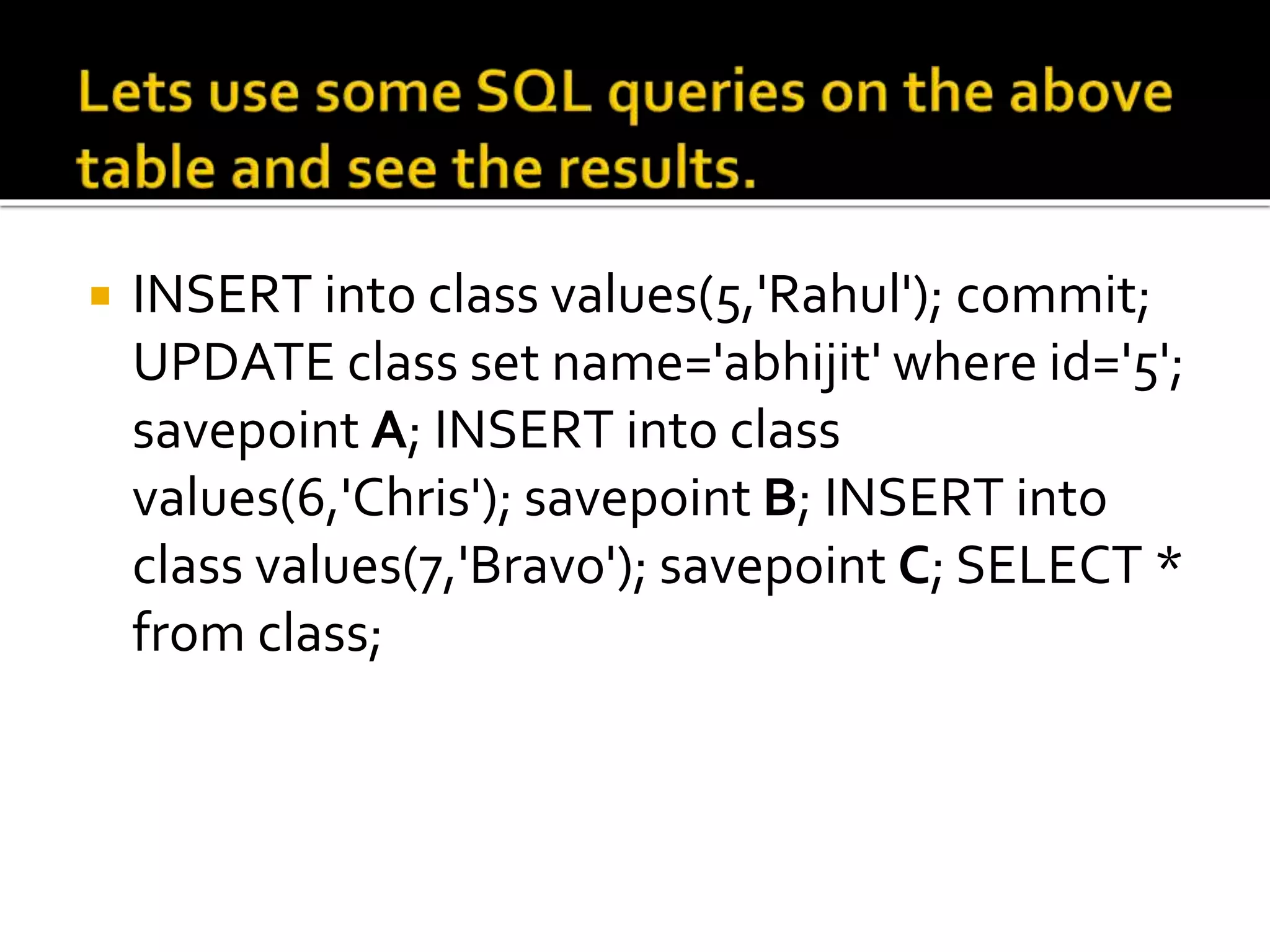 DML, DDL, DCL ,DRL/DQL and TCL Statements in SQL with Examples | PPT