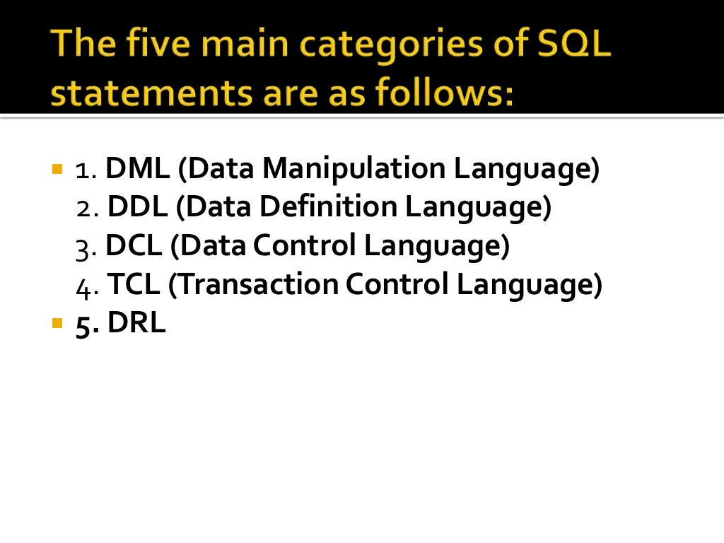 DML, DDL, DCL ,DRL/DQL and TCL Statements in SQL with Examples