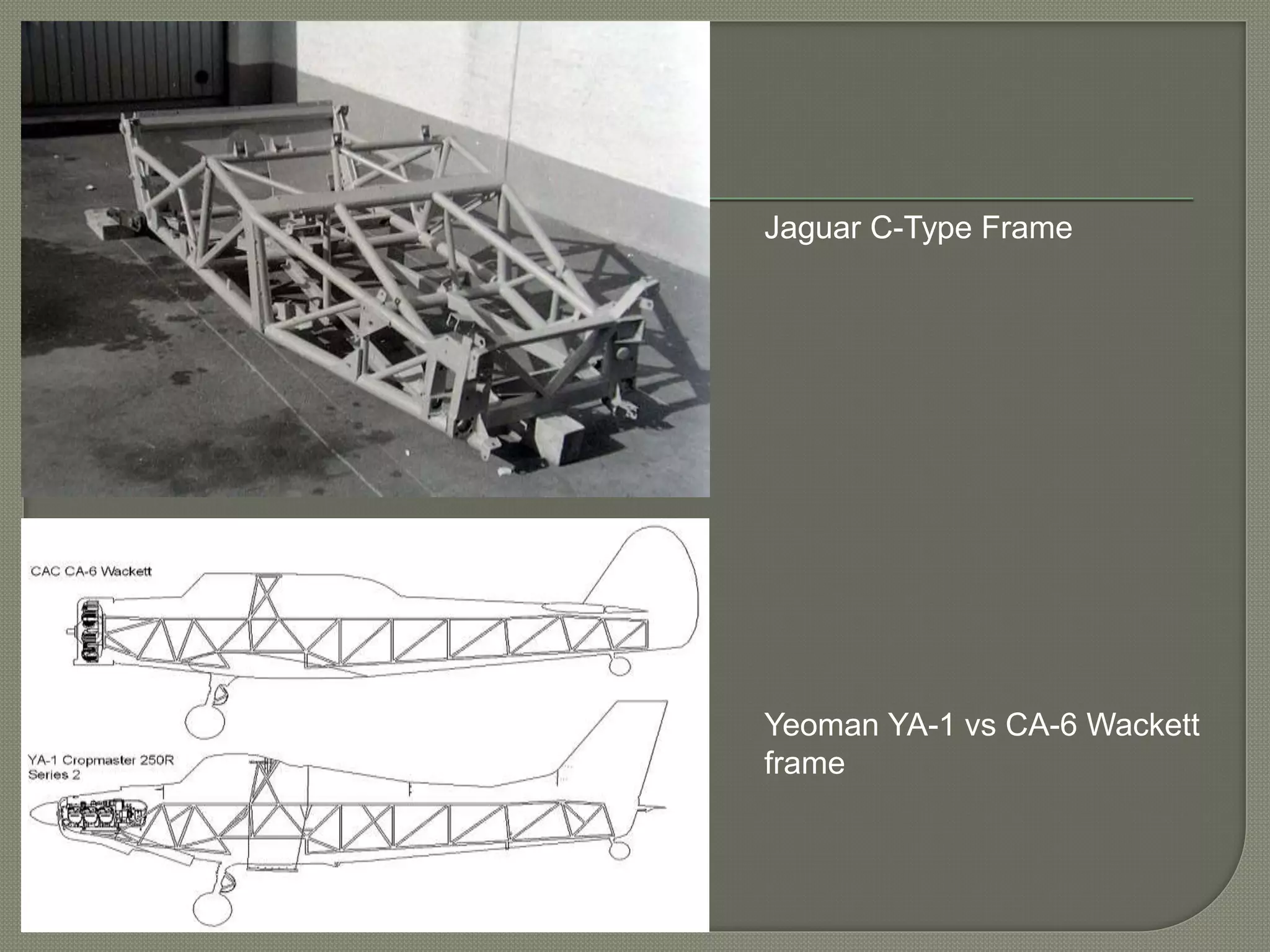Jaguar C-Type Frame
Yeoman YA-1 vs CA-6 Wackett
frame