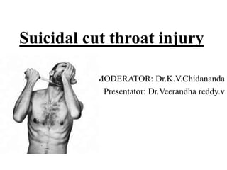 Suicidal cut throat injury
MODERATOR: Dr.K.V.Chidananda
Presentator: Dr.Veerandha reddy.v
 
