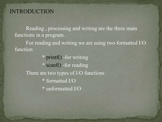 Managing I/O & String function in C | PPT