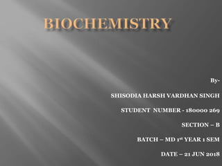 By-
SHISODIA HARSH VARDHAN SINGH
STUDENT NUMBER - 180000 269
SECTION – B
BATCH – MD 1st YEAR 1 SEM
DATE – 21 JUN 2018
 
