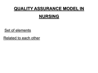 QUALITY ASSURANCE MODEL IN
NURSING
Set of elements
Related to each other
 